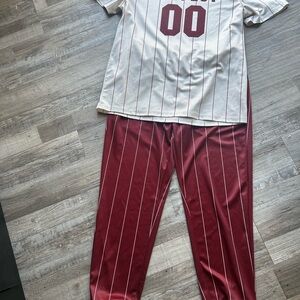 SHEIN Maroon and White Striped Set